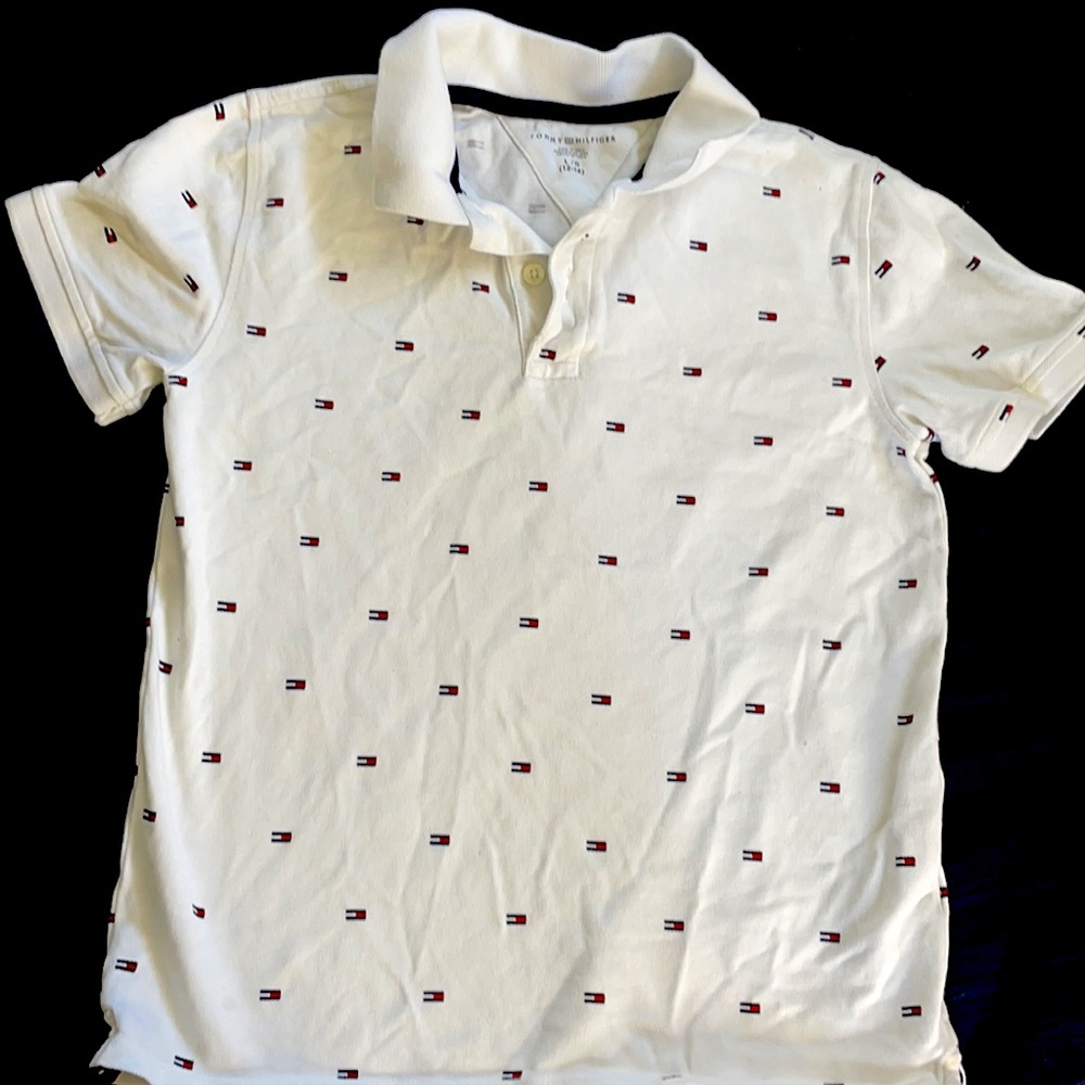 Tommy Hilfiger boy size Large white signature logo polo shirt.